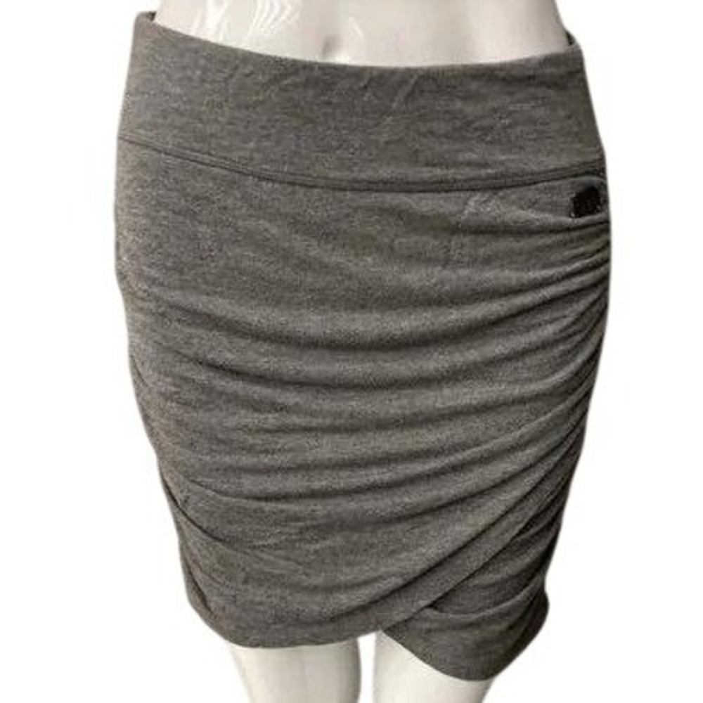 Nicole Miller Ruched Pencil Skirt Sz XS Heather Grey Faux Wrap Drapey Jersey NWT